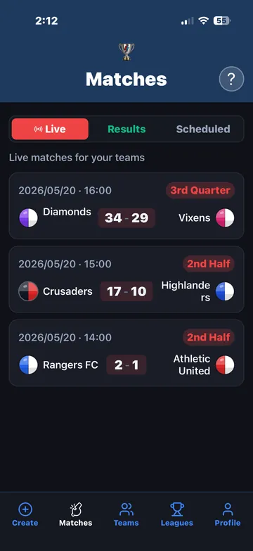 Matches list