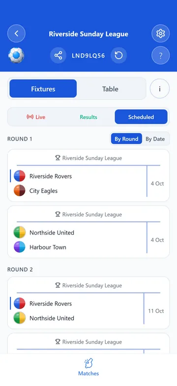 League fixtures scheduled round by round
